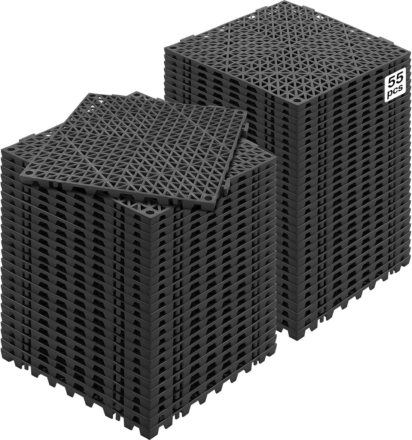 Interlocking Tile 55PCS Black, Drainage Tiles 12″ x 12″ Splicing, Soft PVC In…