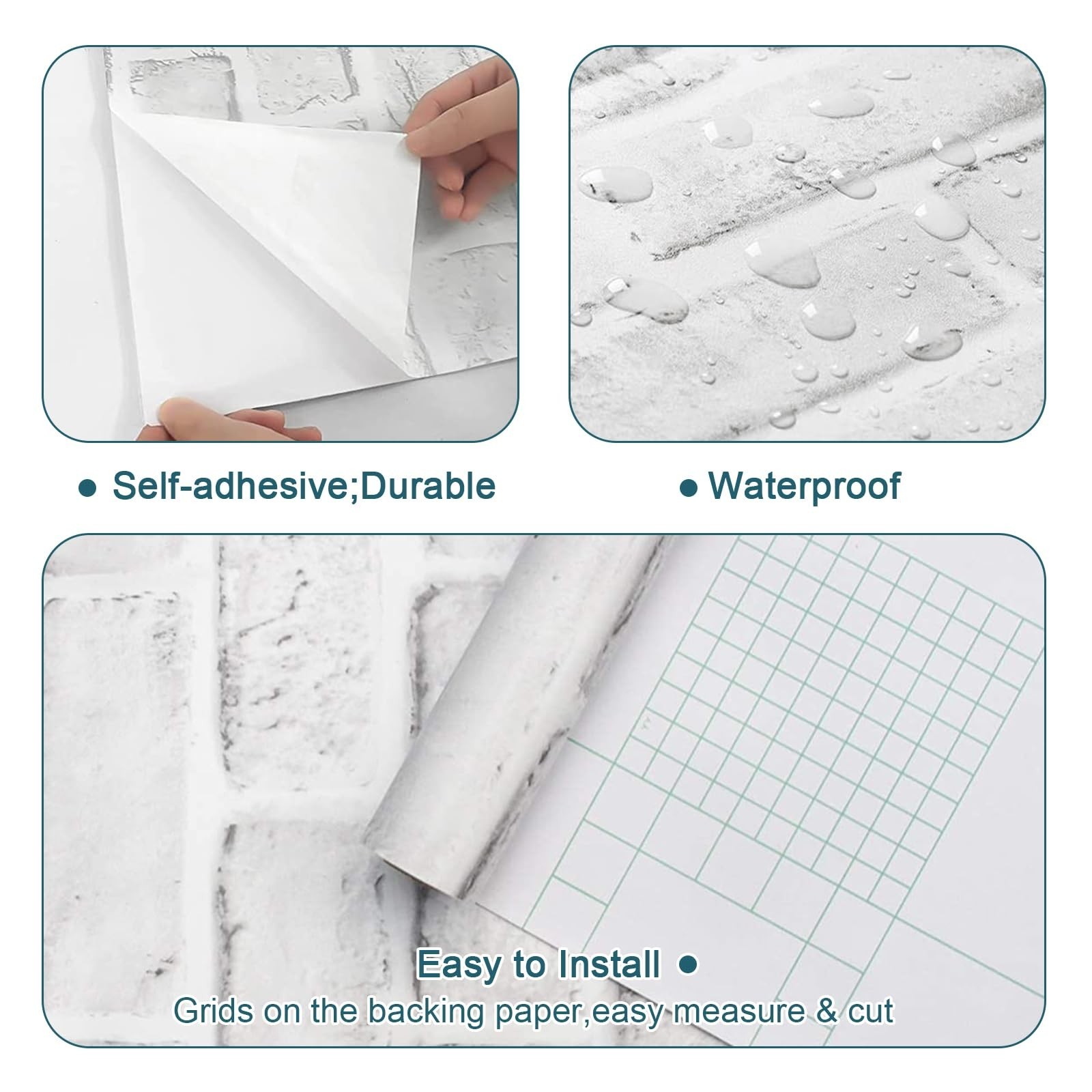 Shackcom Gray-White Brick Wallpaper 2 Rolls 17.5″ x 393″ Self-Adhesive Peel a…