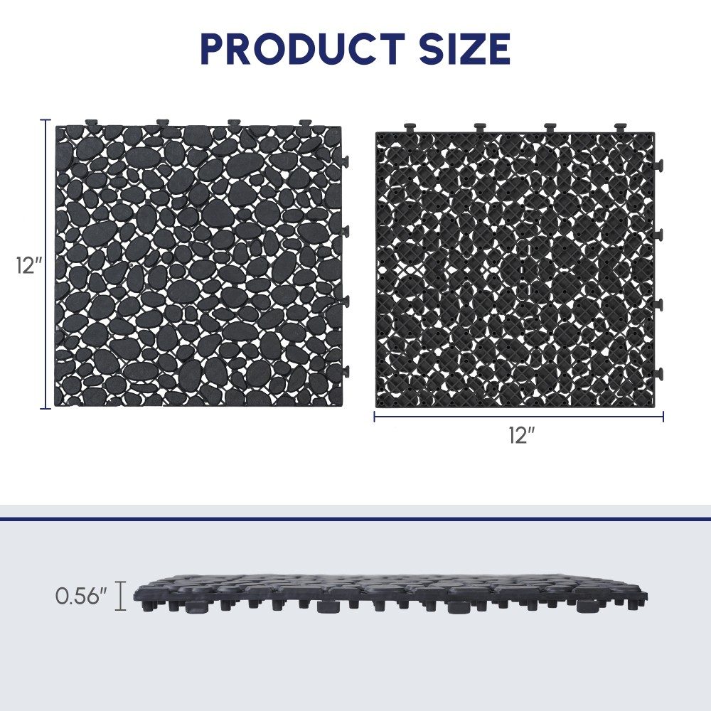 60Pcs 12 x 12 Inch Black Interlocking Deck Tiles Plastic Anti-slip Bathroom