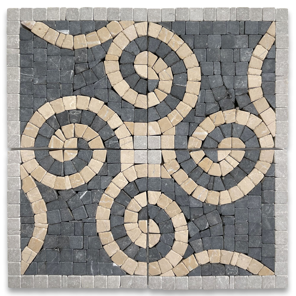 B4674CT Marble Mosaic Border Accent Decorative Tile Swirl Nero 4×4 Tumbled