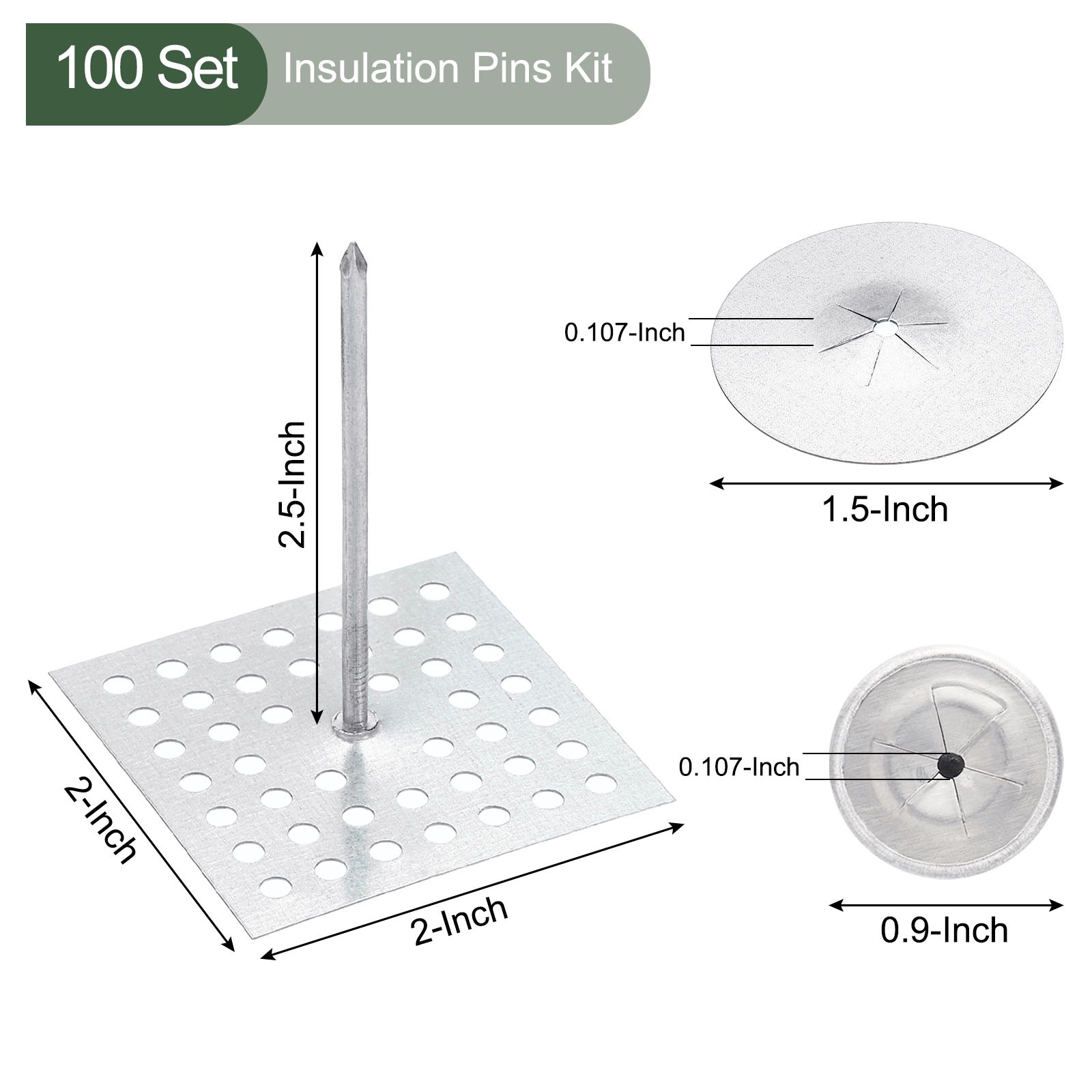 2-1/2inch Perforated Insulation Pins for Wall and Ceiling (100 Set / 300 Pieces)