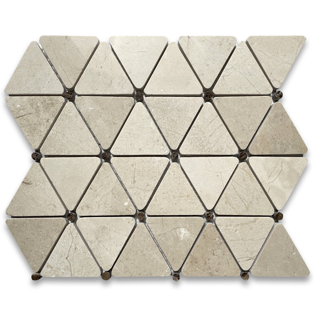 M854P Crema Marfil Marble Triangle Mosaic Tile Emperador Dark Dots Polished