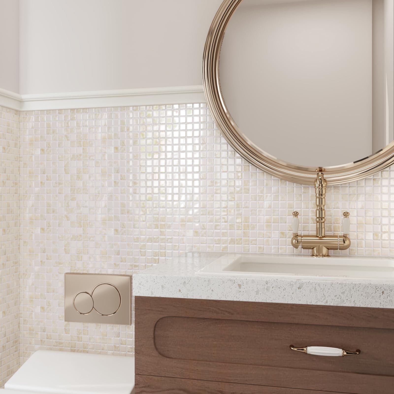 4 Sheets Beige Peel and Stick Backsplash Small Square Mosaic Stick on Tiles f…