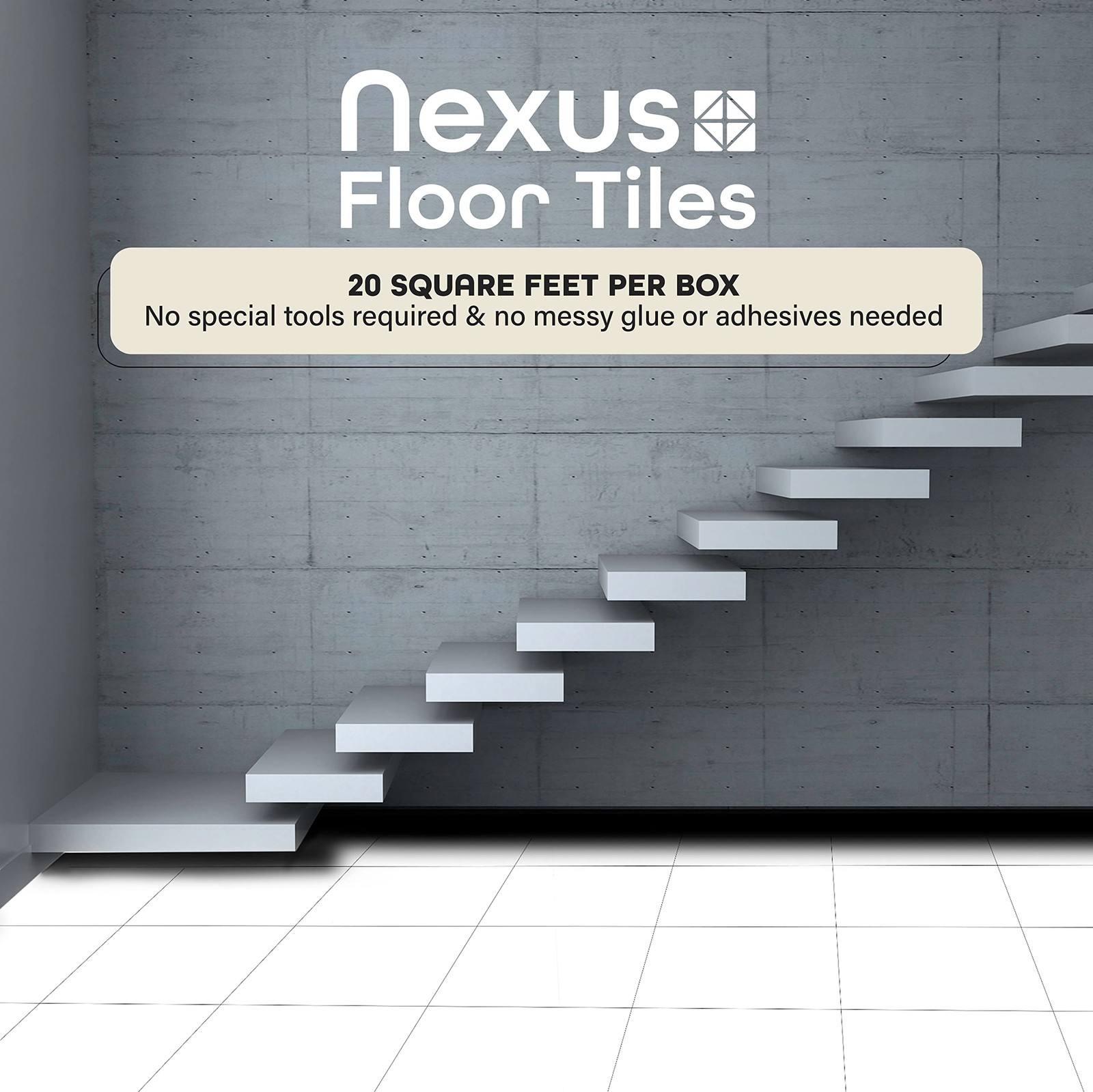 Self Adhesive Vinyl Floor Tiles 12×12 Peel and Stick DIY Flooring 20 Pack White