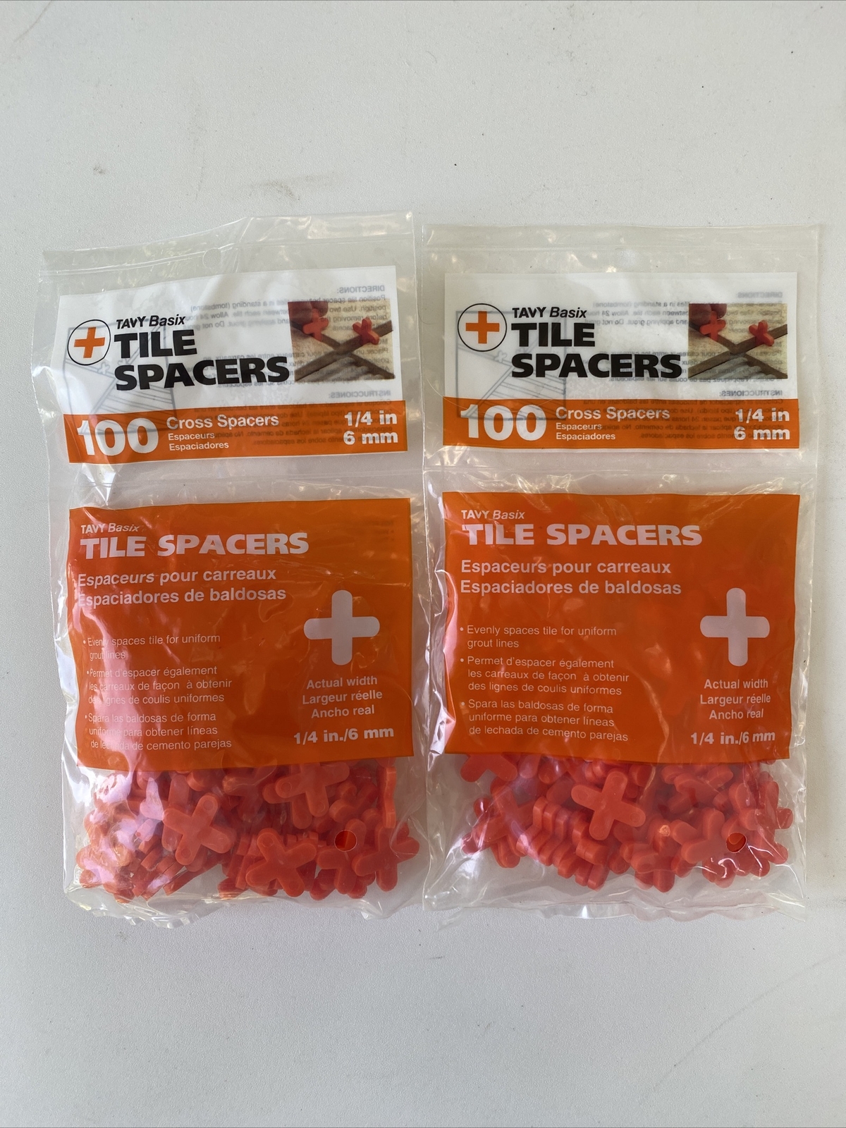 Tavy Basix Cross Spacers Tile 1/4in 6mm 200 Pcs Two Pack New Sealed