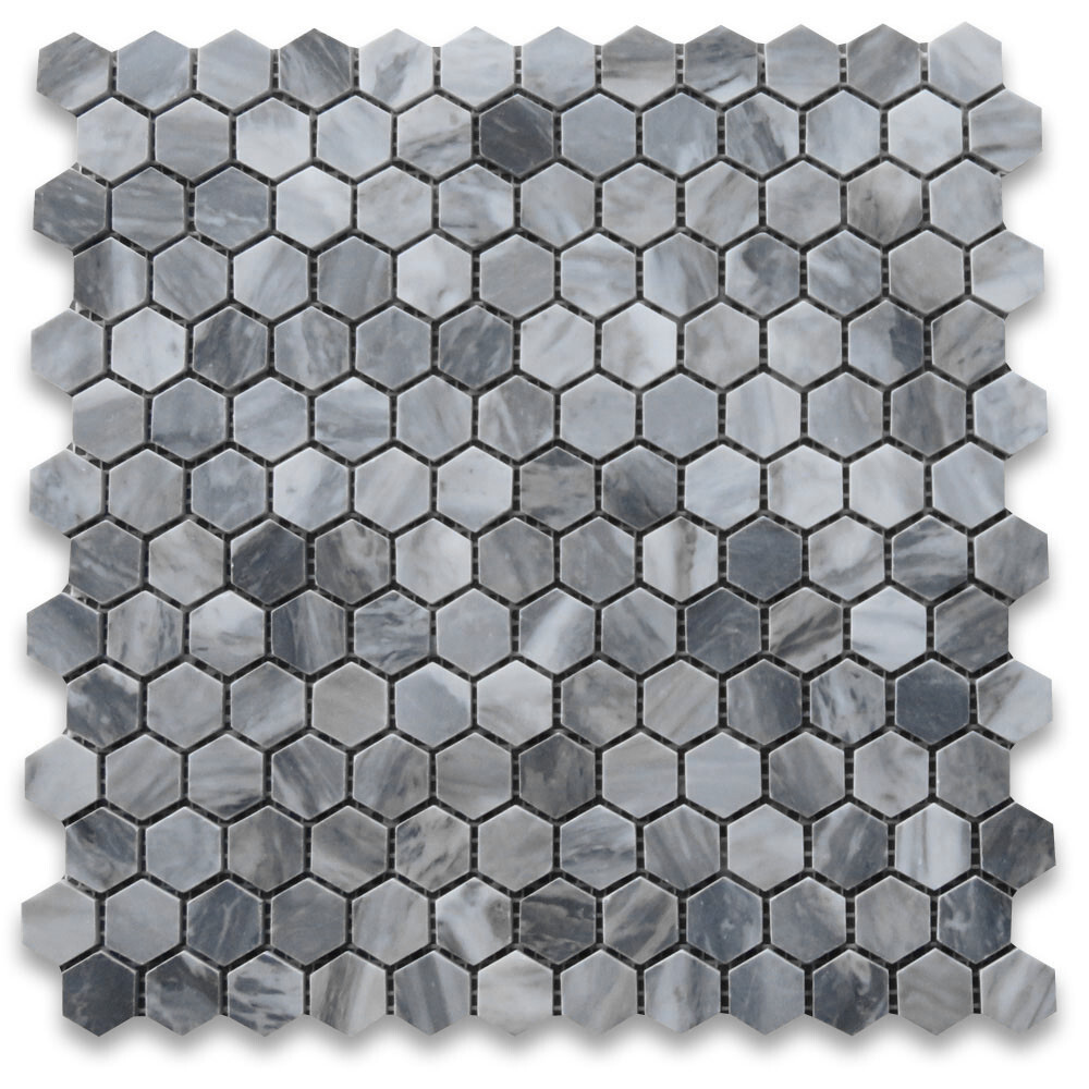 K31XH Bardiglio Gray Dark Grey Marble 1 inch Hexagon Mosaic Tile Honed