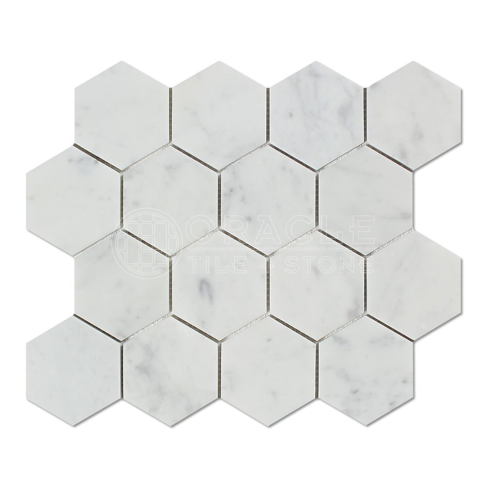 Carrara White Italian (Bianco Carrara) Marble Hexagon Mosaic Tile POLISHED Tile