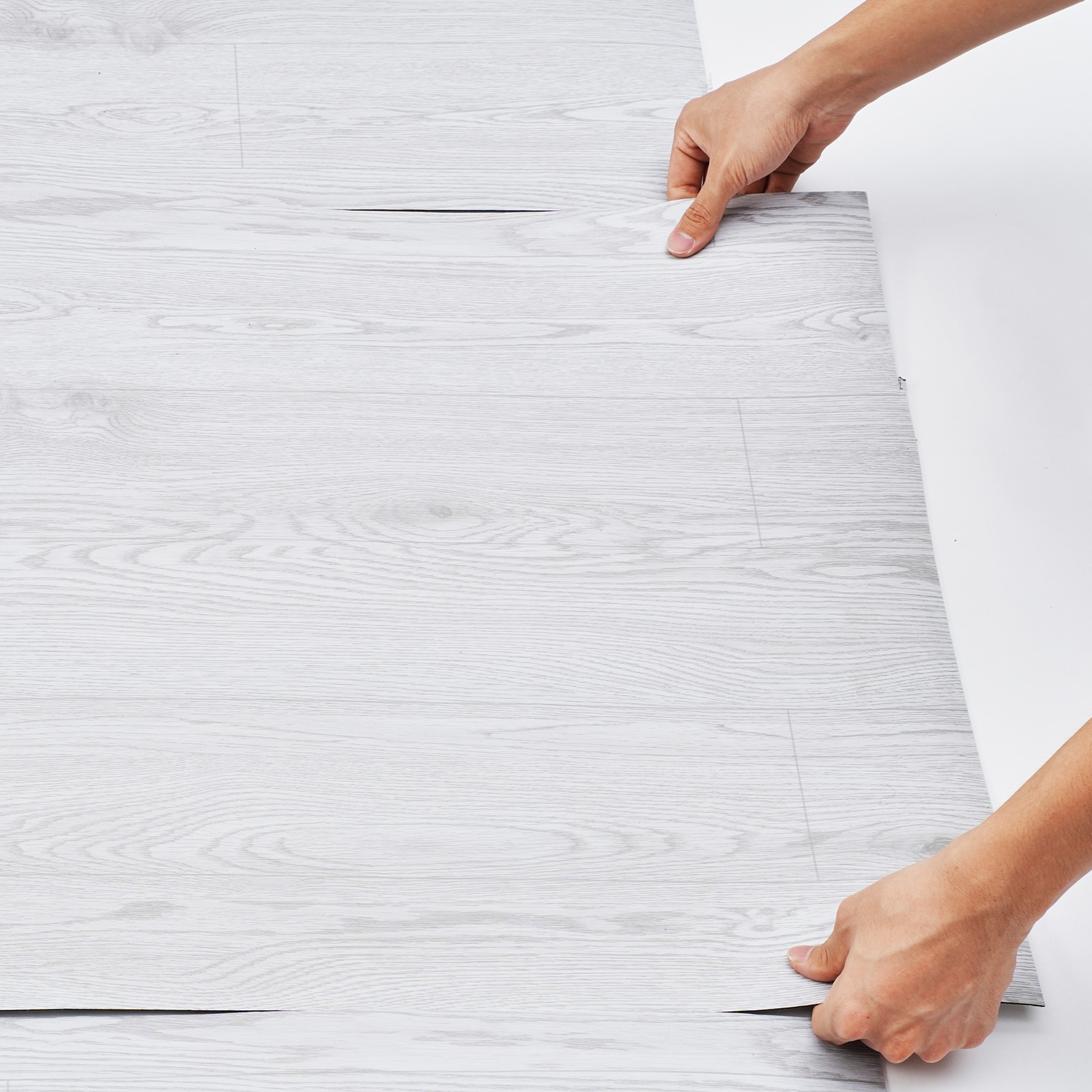 Uimoso 32.5FT Adhesive Vinyl Flooring, 1.5mm Thick, Light Gray Wood Design