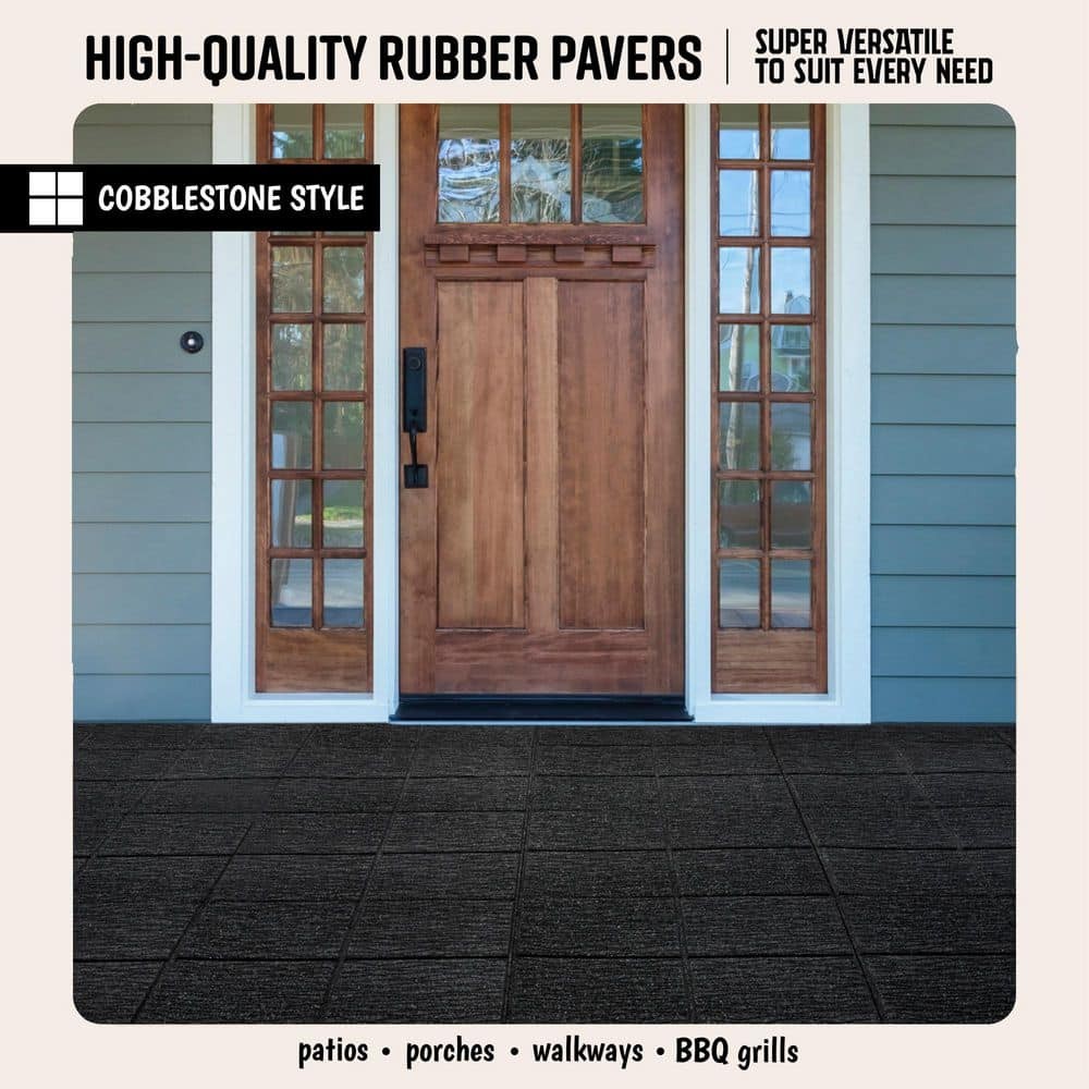 16 In. X 16 In. X 5/8 In. Black Cobblestone Smartloc Rubber Paver (9-Pack)