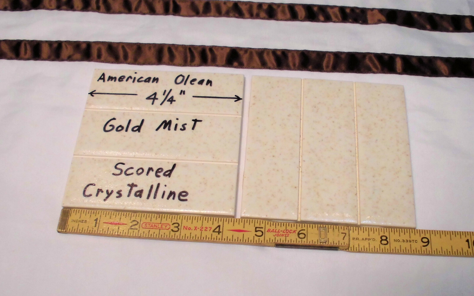 2 Ceramic Tiles *Gold Mist* Scored 3rd; Crystalline by American Olean 4-1/4″ NOS