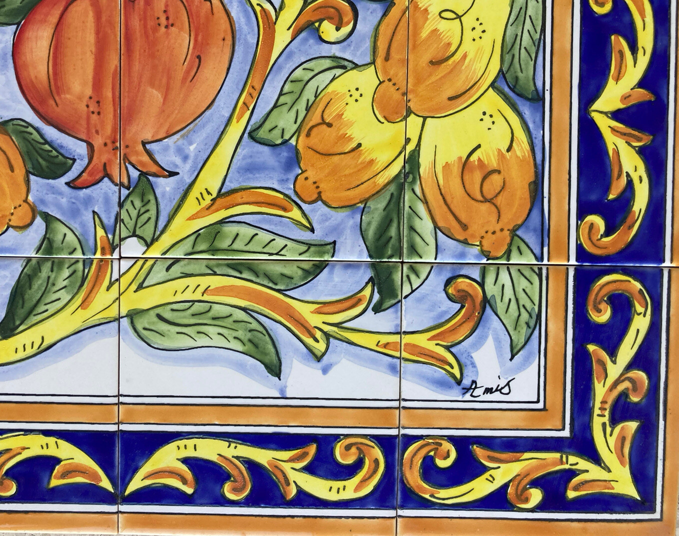 24″ x 18″ Ceramic Tile Mural Backsplash Kitchen Wall Hand Painted Pomegranate