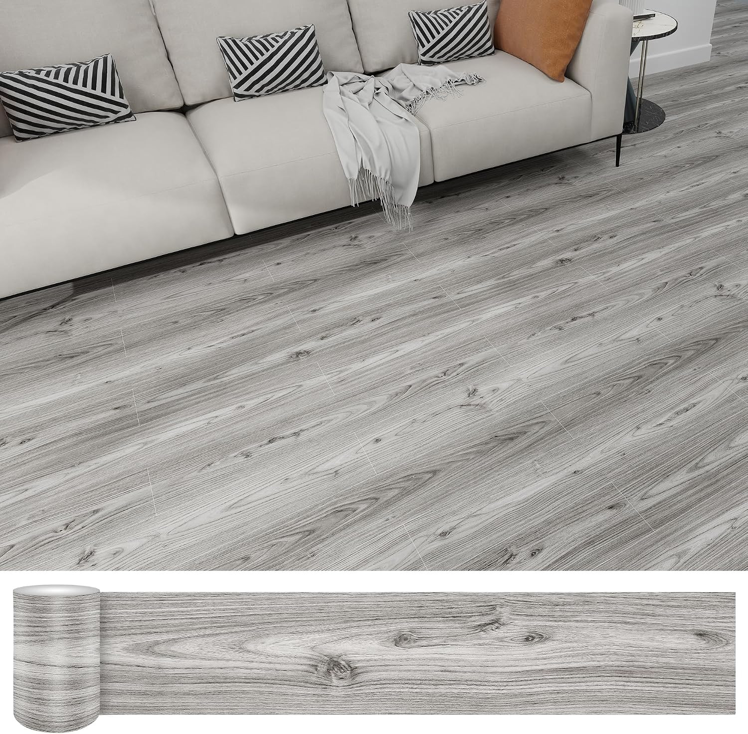 54 Sq.Ft,Wood Peel and Stick Floor Tiles,36 Pack Grey Vinyl Flooring (No Adhesiv