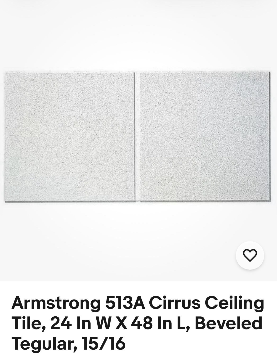 Armstrong 513A Cirrus Ceiling Tile, 24 In W X 48 In L, Beveled Tegular, 15/16