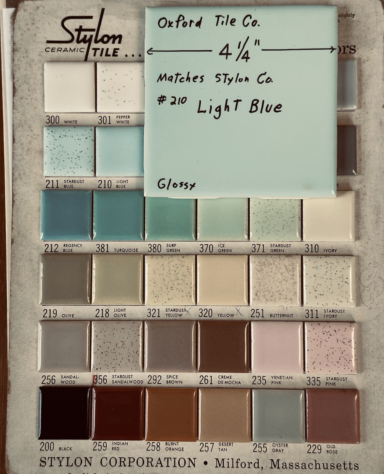 1 pc. Light Blue: 4-1/4″ Glossy Ceramic Tile by Oxford Co. matches Stylon #210