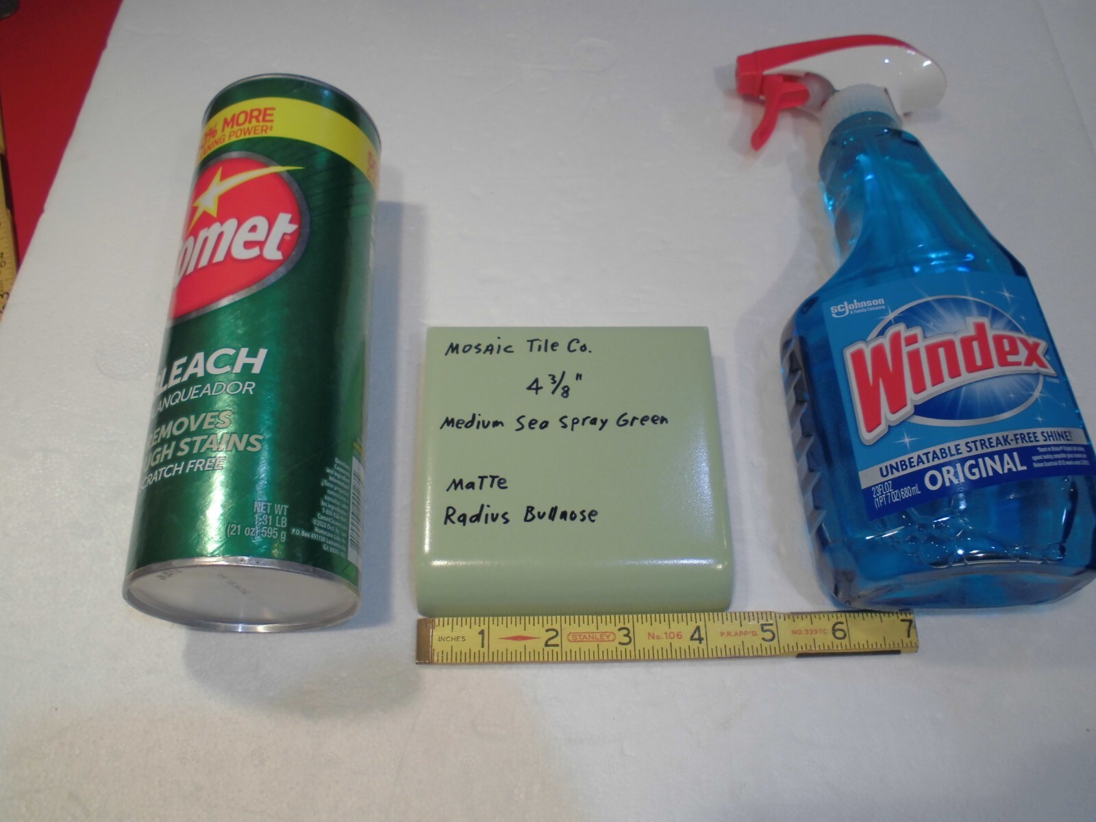 1 pc. Medium Sea Spray Green: Matte Radius Bullnose Ceramic Tile 4-3/8″ NOS