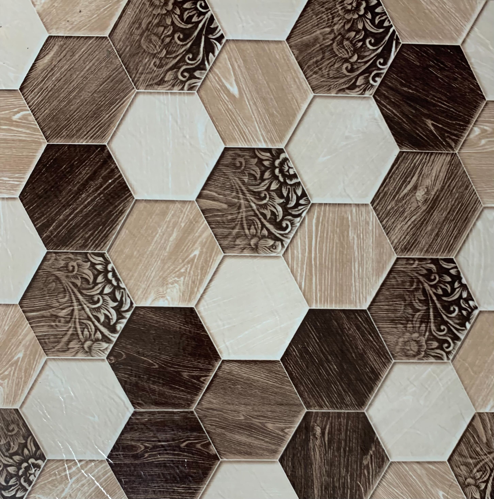 PowerSellerUSA Vinyl Self Adhesive Floor Tiles 20 PCS 12″ x 12″, Rustic Hexagon