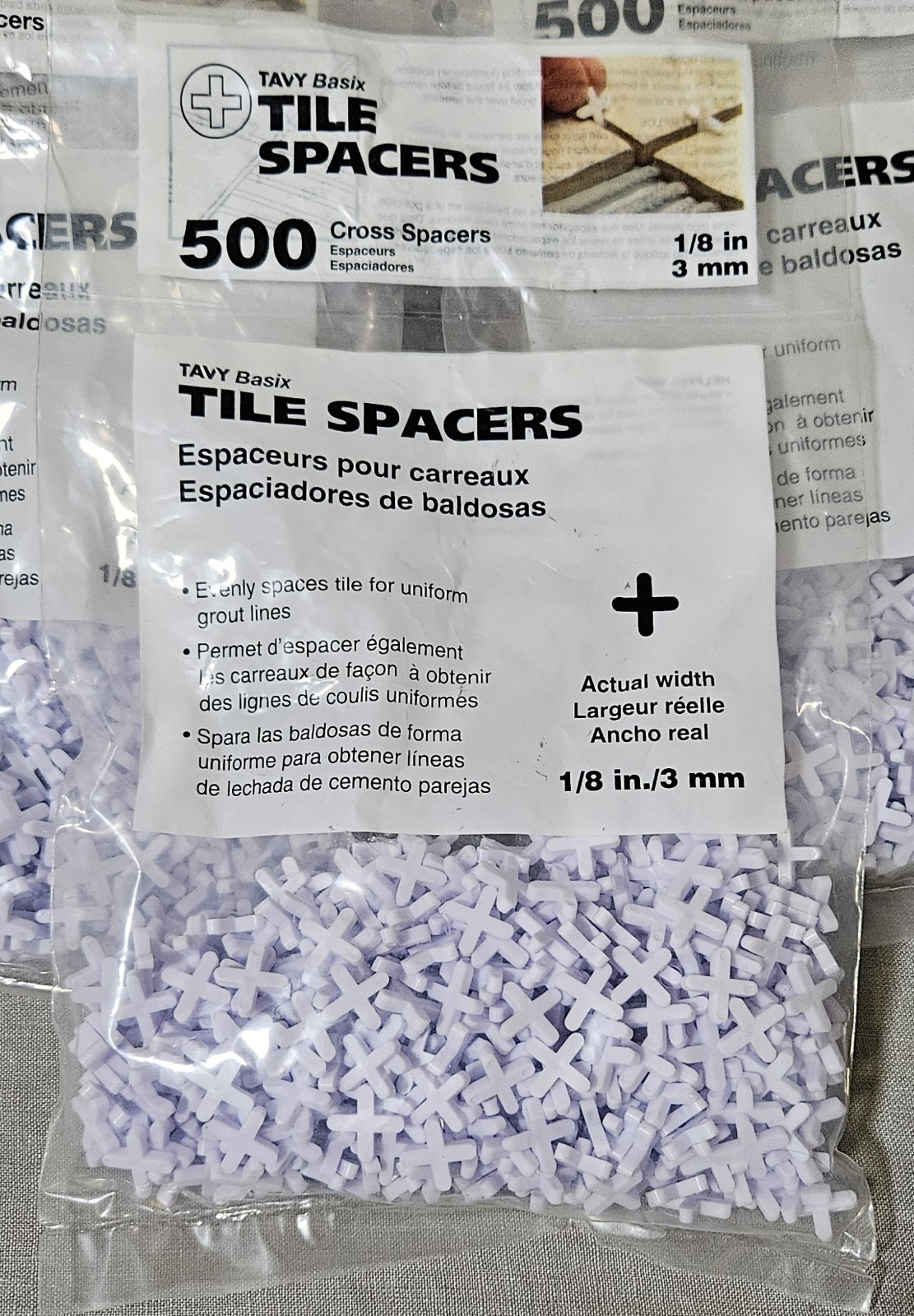 Lot 8 Bags Tavy Basix Cross Tile Spacers 1/8″ / 3mm 500 Each 4000 Total