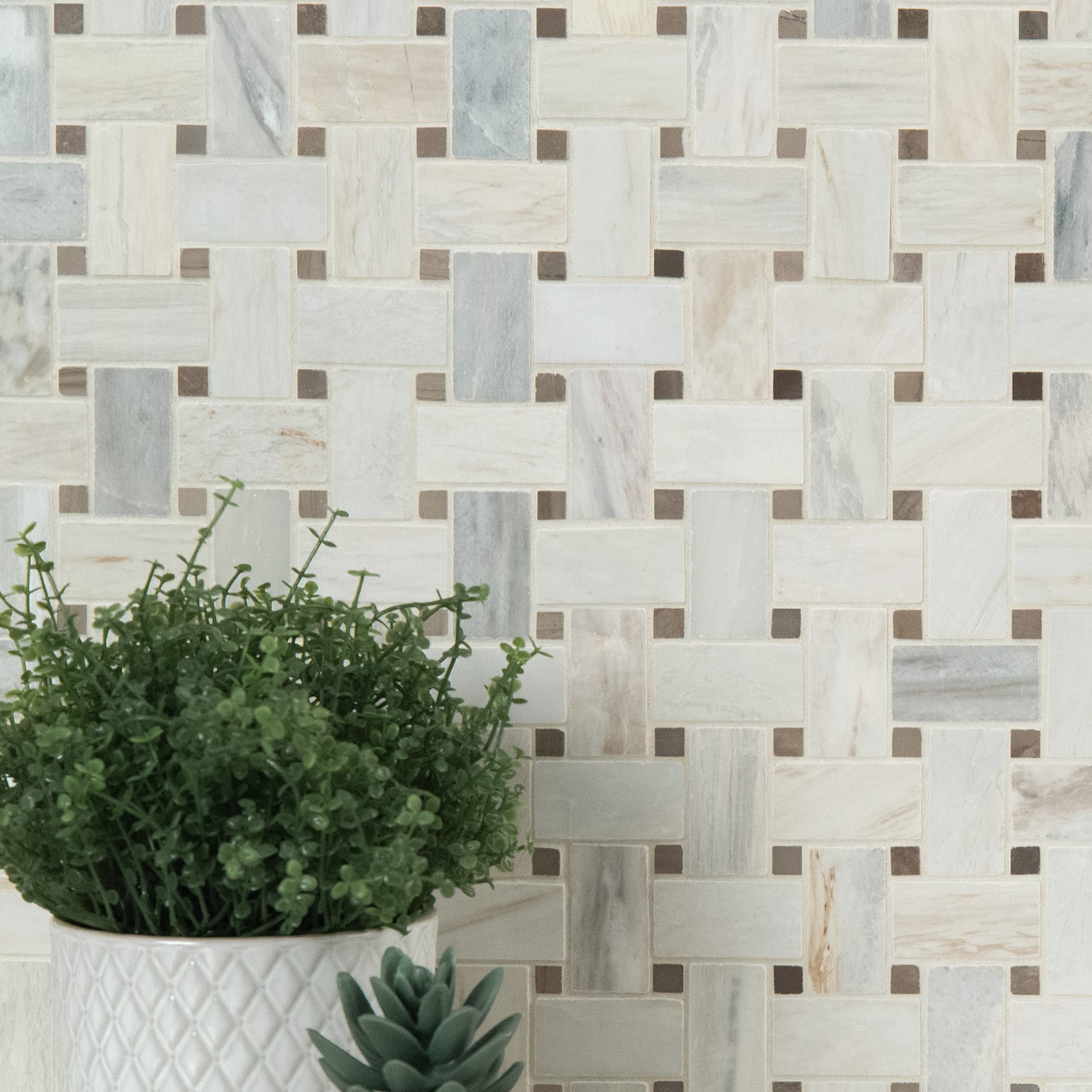 Ackland AKM-S-1X2WVP-CA 12″ x 12″ Marble Basketweave Wall Mosaic – Loredana
