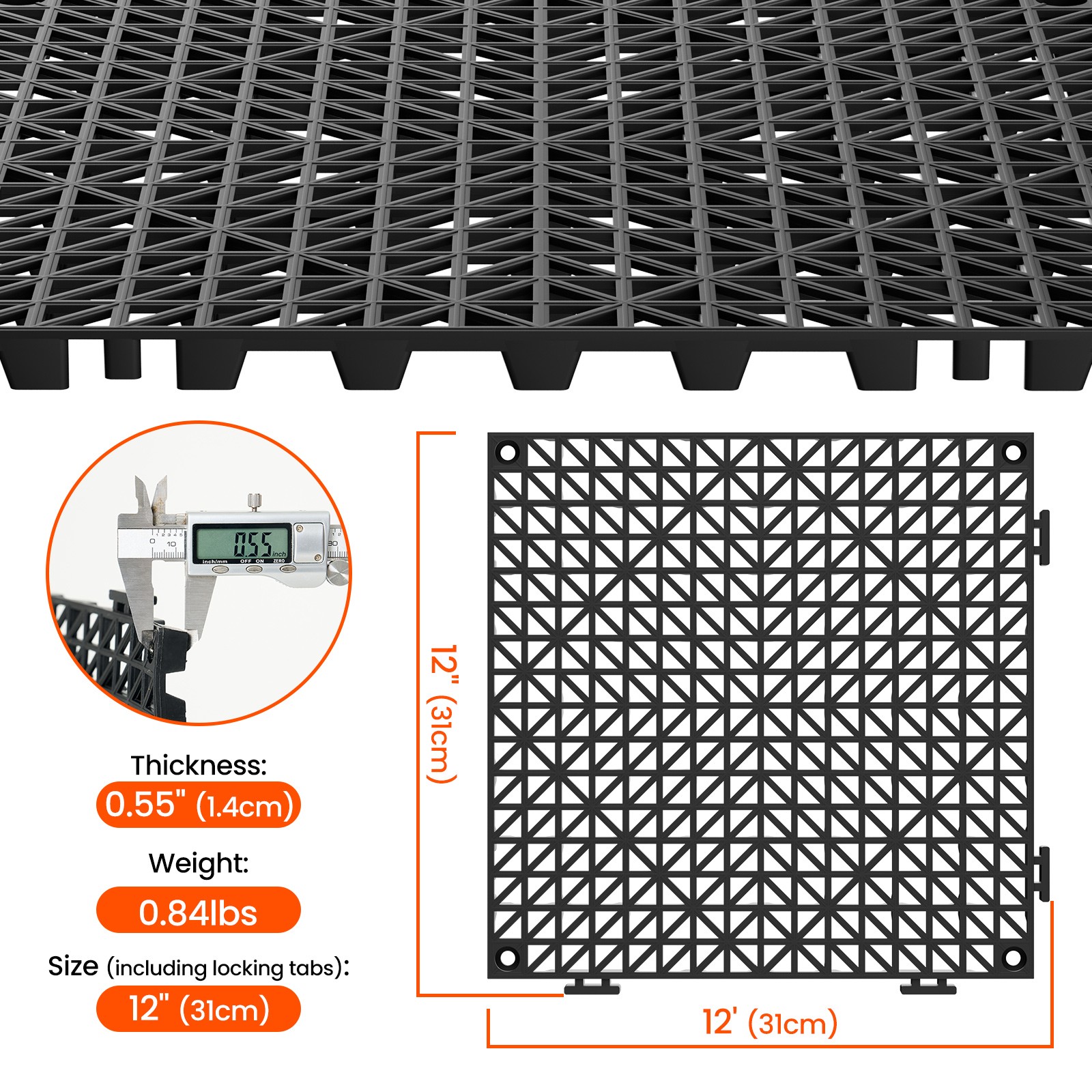 24/36/50 Pcs 12″x12″ PVC Interlocking Garage Floor Tiles Vented Water Drainage