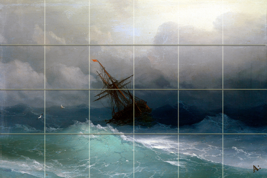 36 x 24 Art Marine Storm Ocean Sailboat Ceramic Mural Backsplash Bath Tile #2145
