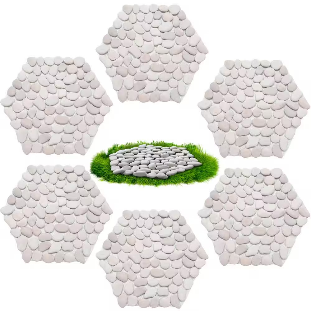 11.73 In. X 10.51 In. X 3.11 In. Hexagon White Polished Pebble Decorative River