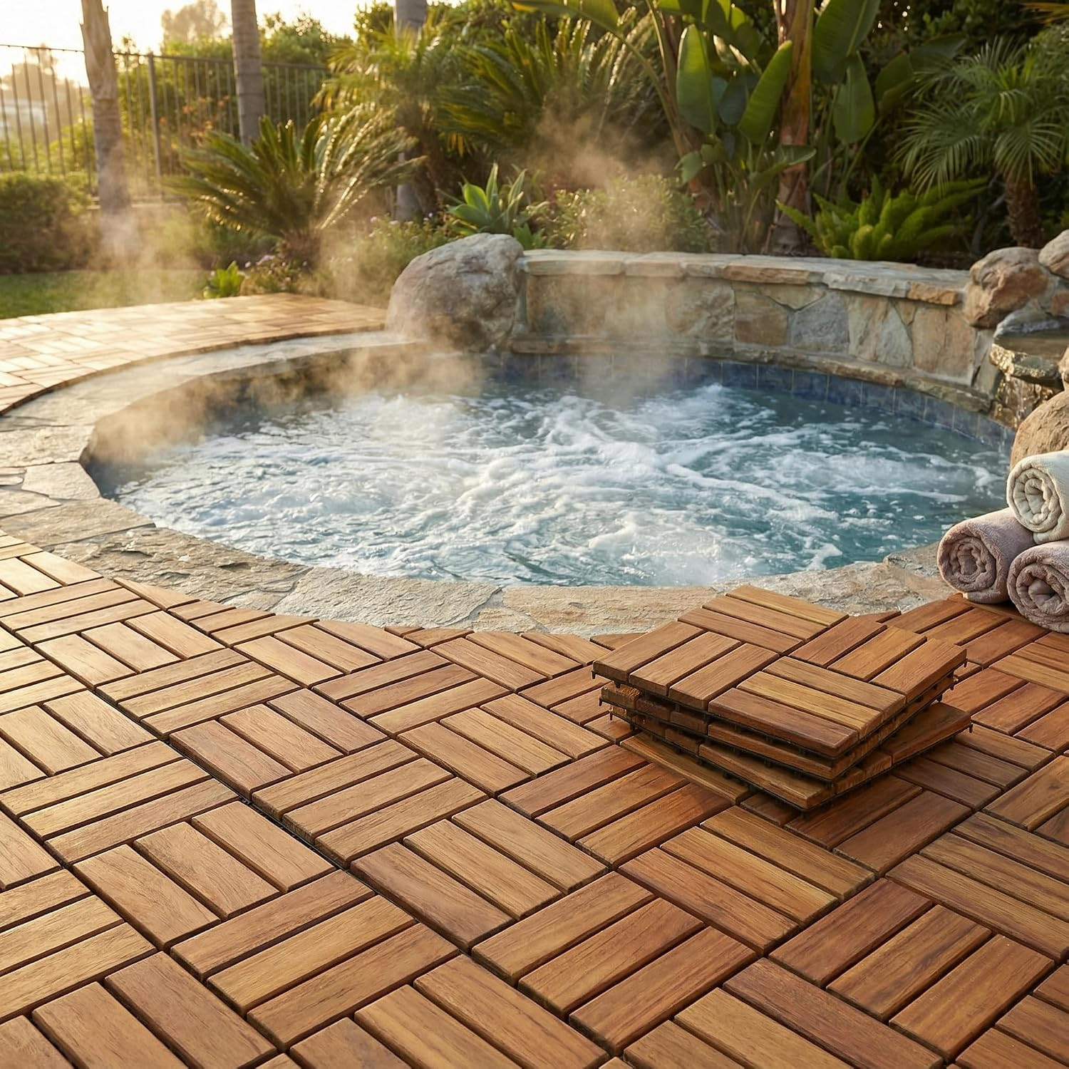 BARE-WF2009 Solid Teak Wood Interlocking Flooring Tiles (Pack of 10), 12″ X 12″,