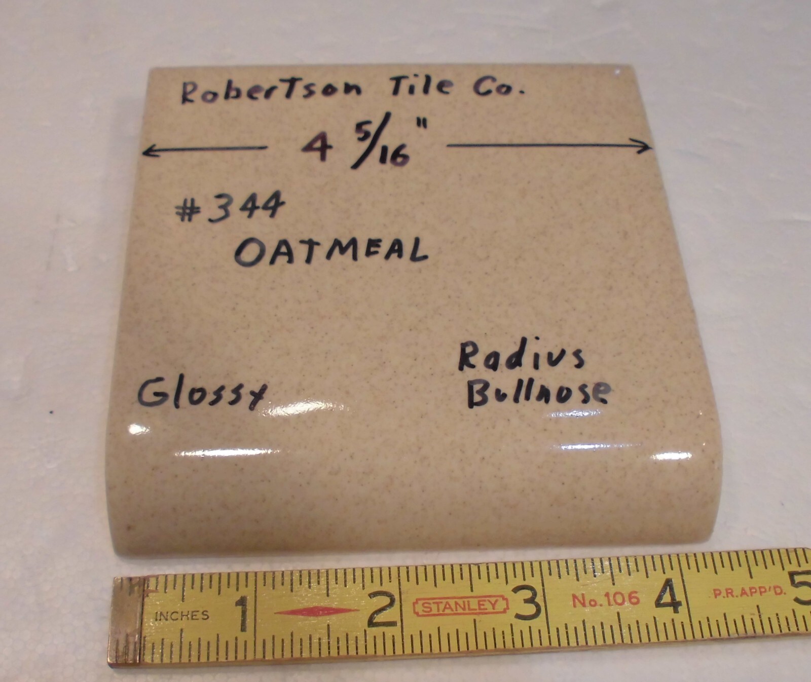 1 pc. Oatmeal-Buckwheat: Radius Bullnose Glossy Ceramic Tile Robertson 4-5/16″