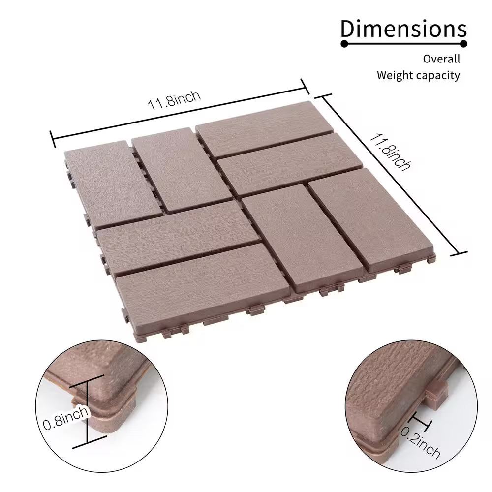 11.8 In. X 11.8 In. Patio Outdoor Flooring Waterproof Plastic Interlocking Deck