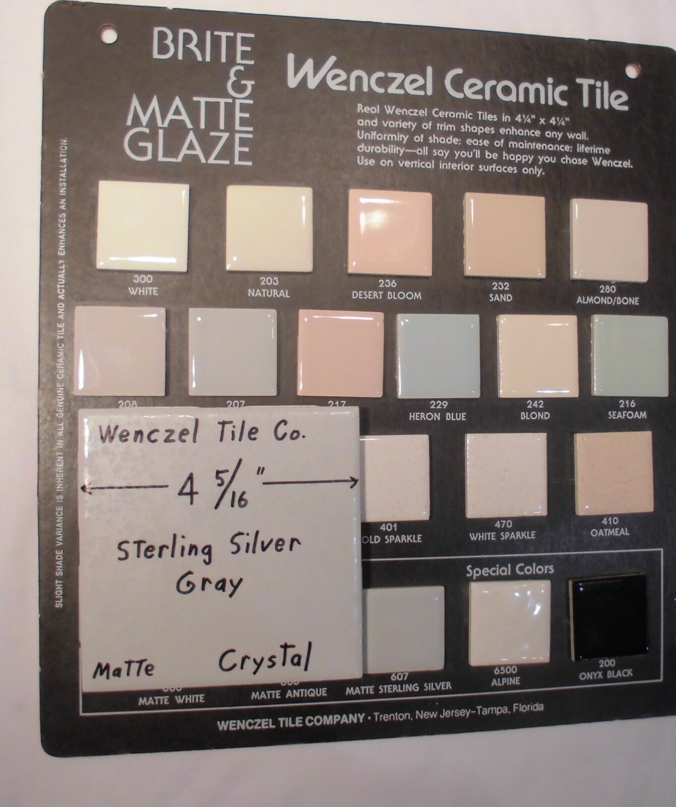 1 pc. Sterling Silver – Gray: Crystal Glaze; Ceramic Tile by Wenczel Co. 4-5/16″