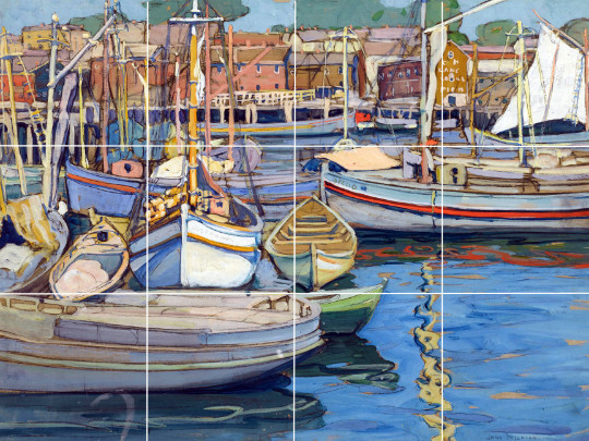 Gloucester boat harbor jane peterson ocean view ceramic tile mural backsplash