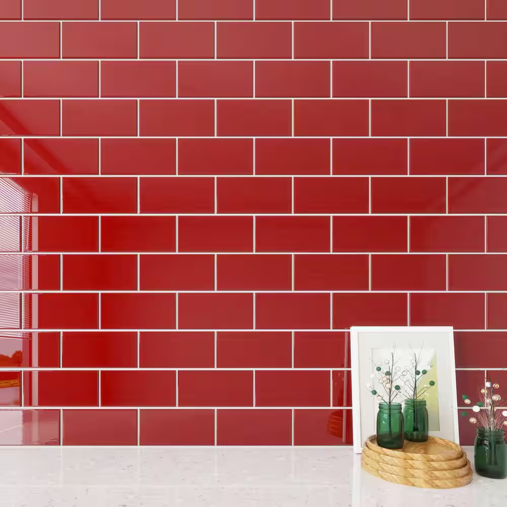 Ruby Red 3 In. X 6 In. X 8 Mm Glass Subway Wall Tile (5 Sq. Ft./Case)