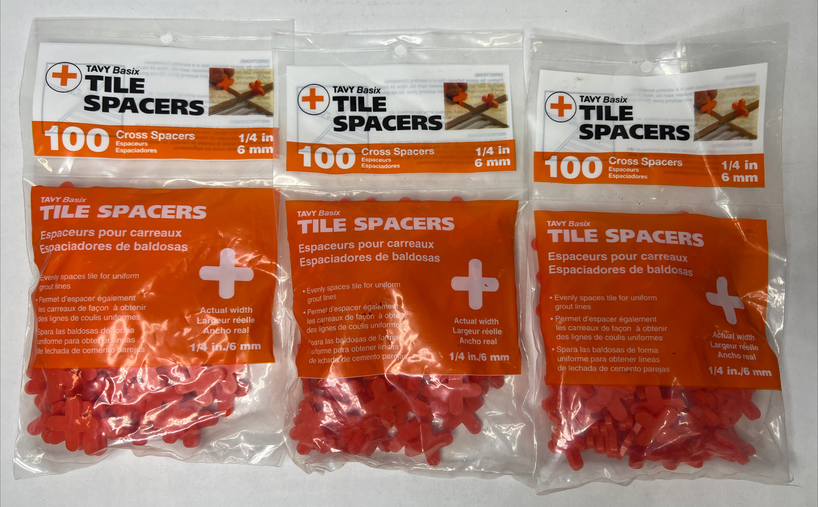 New Lot Of 3 100pk Tavy Basix Tile Spacers 1/4” 6mm Cross Spacers Free Shipping