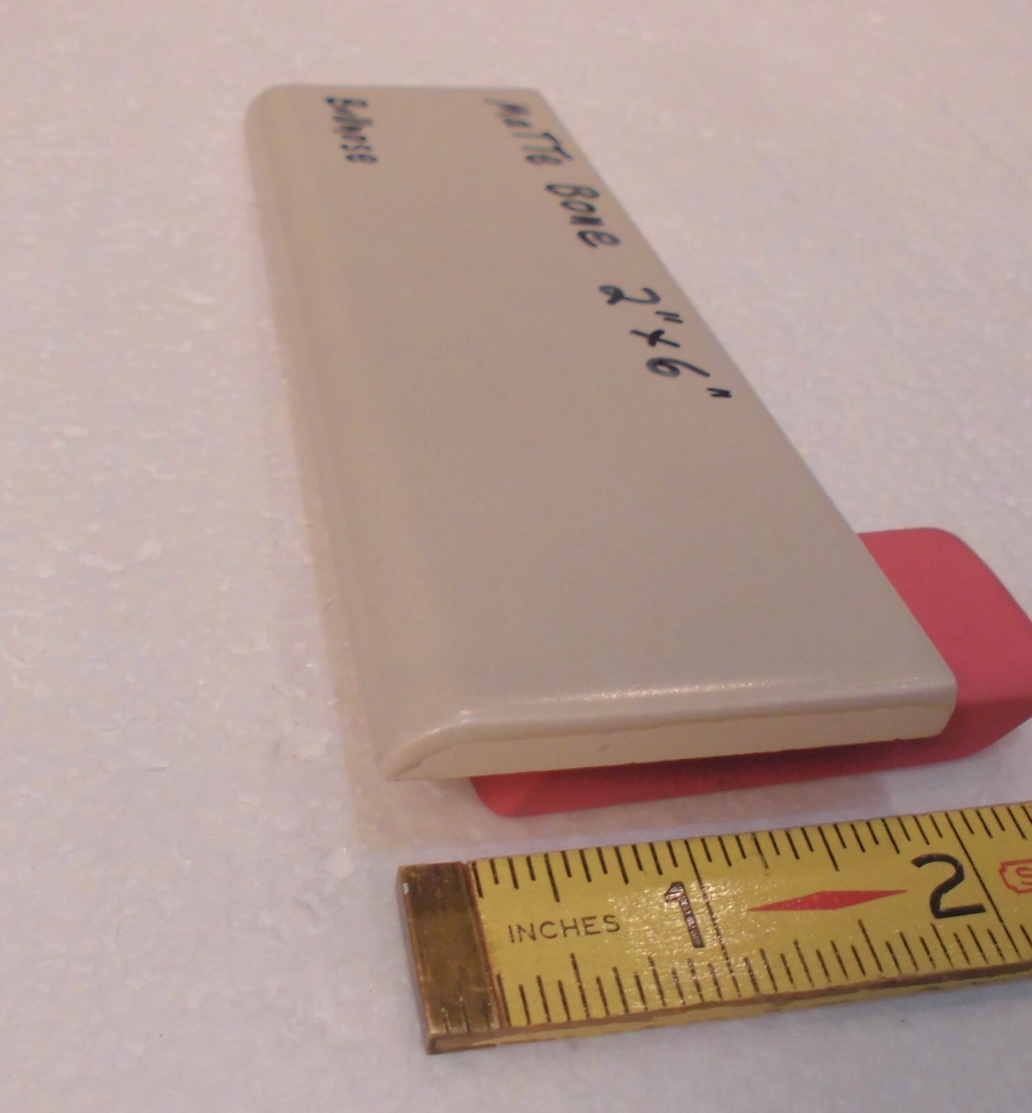 1 pc. Matte Bone – Almond: Ceramic Bullnose Tile 2” X 6” Flat-Surface Type, NEW