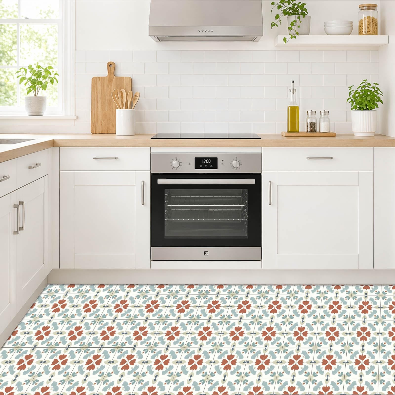 10PCS 12×12 Inch Floral Pattern Floor Tiles Peel and Stick Removable Self Adh…