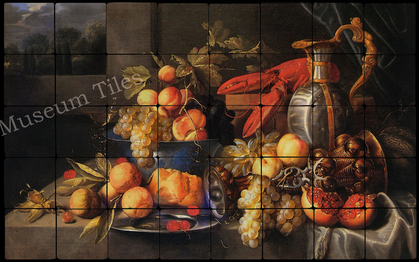 32×20 Coosemans Fruit Still Life Kitchen Backsplash Mural Tumbled Marble Tiles