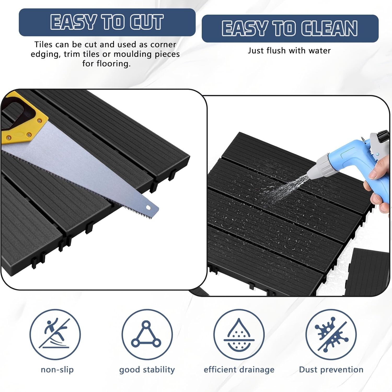 36 Sq. Ft Plastic Interlocking Deck Tiles, 36 Pack,12″X12″ Waterproof Outdoor Fl