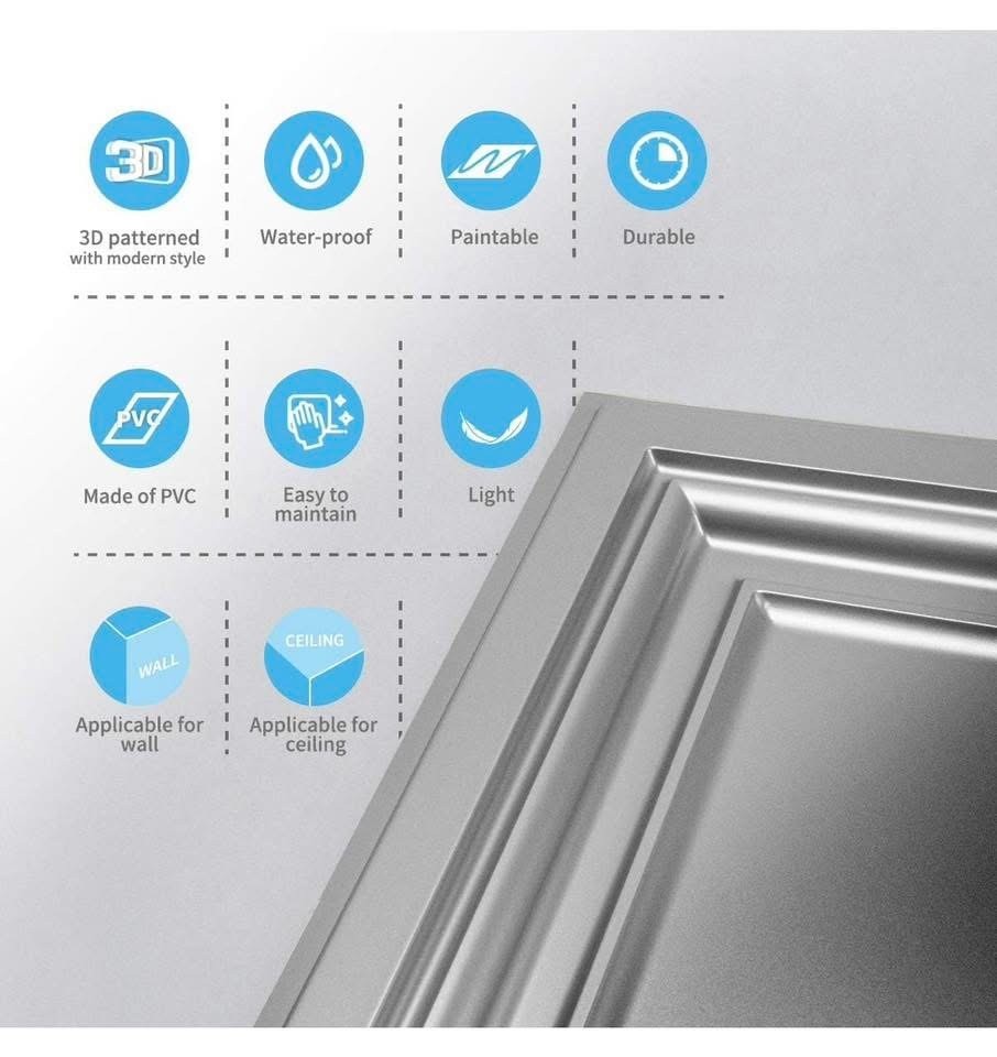PVC Ceiling Tiles, 2’x2′ Plastic Sheet in White 12-Pack Glue Down