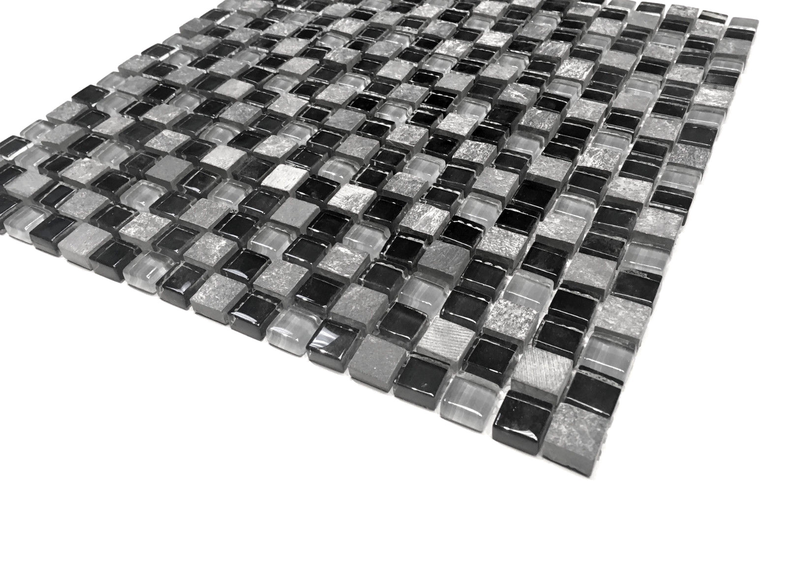 La Jacond 5/8″ x 5/8″ Slate and Glass Blend Mosaic Wall Tile Backsplash