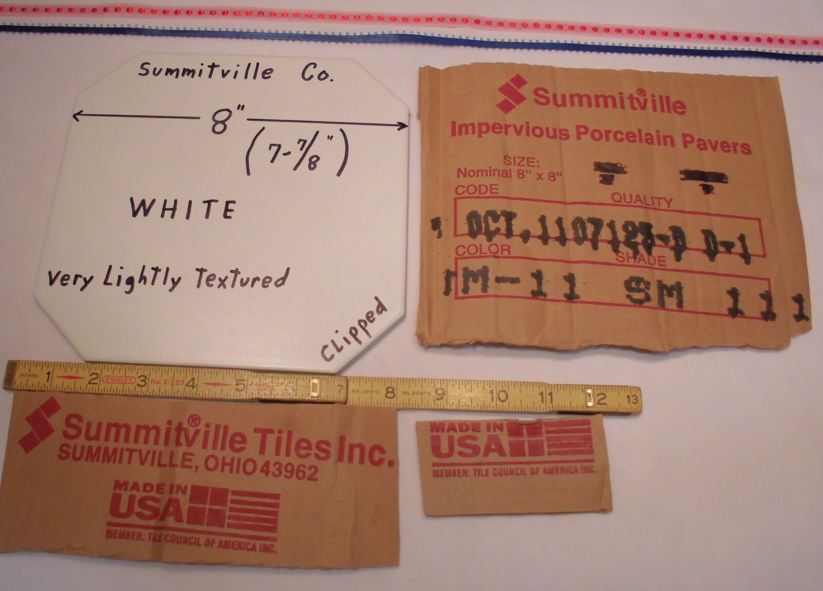 1 pc. CLIPPED 8″ White Ceramic Floor Tile: Smooth Matte Surface: New Old Stock