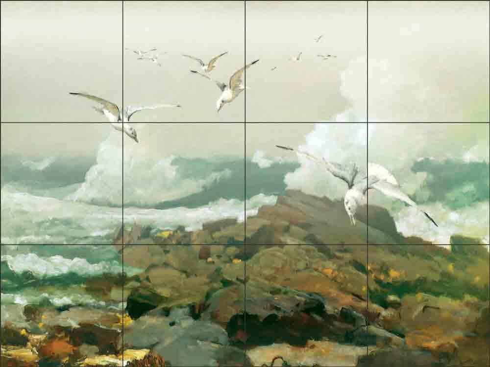 Seascape Tile Backsplash Steve Hunziker Coastal Seagull Art Mural OB-SH847
