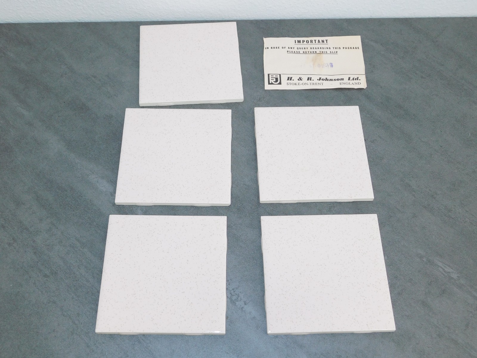 Vtg H&R 1960s NEW OLD STOCK LOT OF 5 PINK with SPECKLES CERAMIC WALL TILE