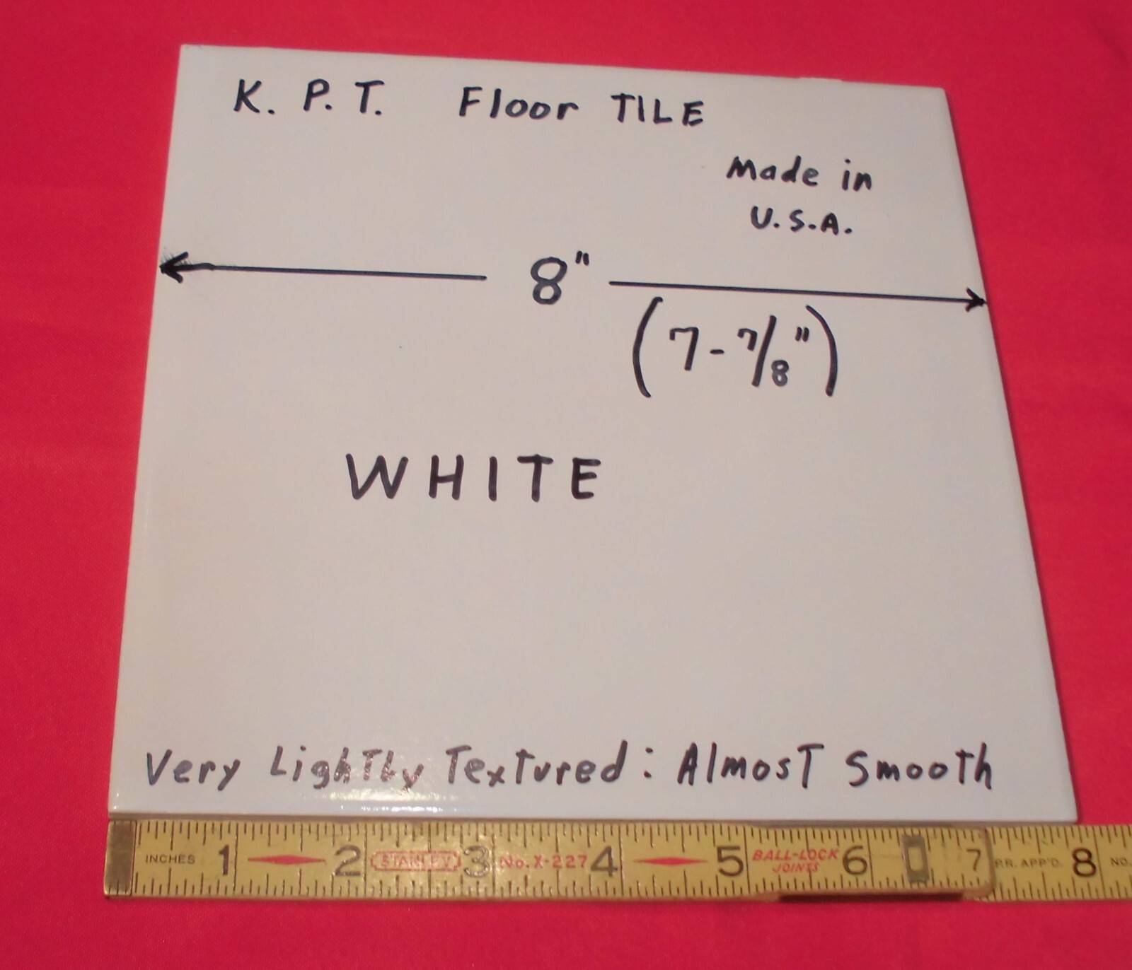 1 pc. Bright White Ceramic Floor Tile: 8″ X 8″ Smooth, Made USA by K.P.T. NEW
