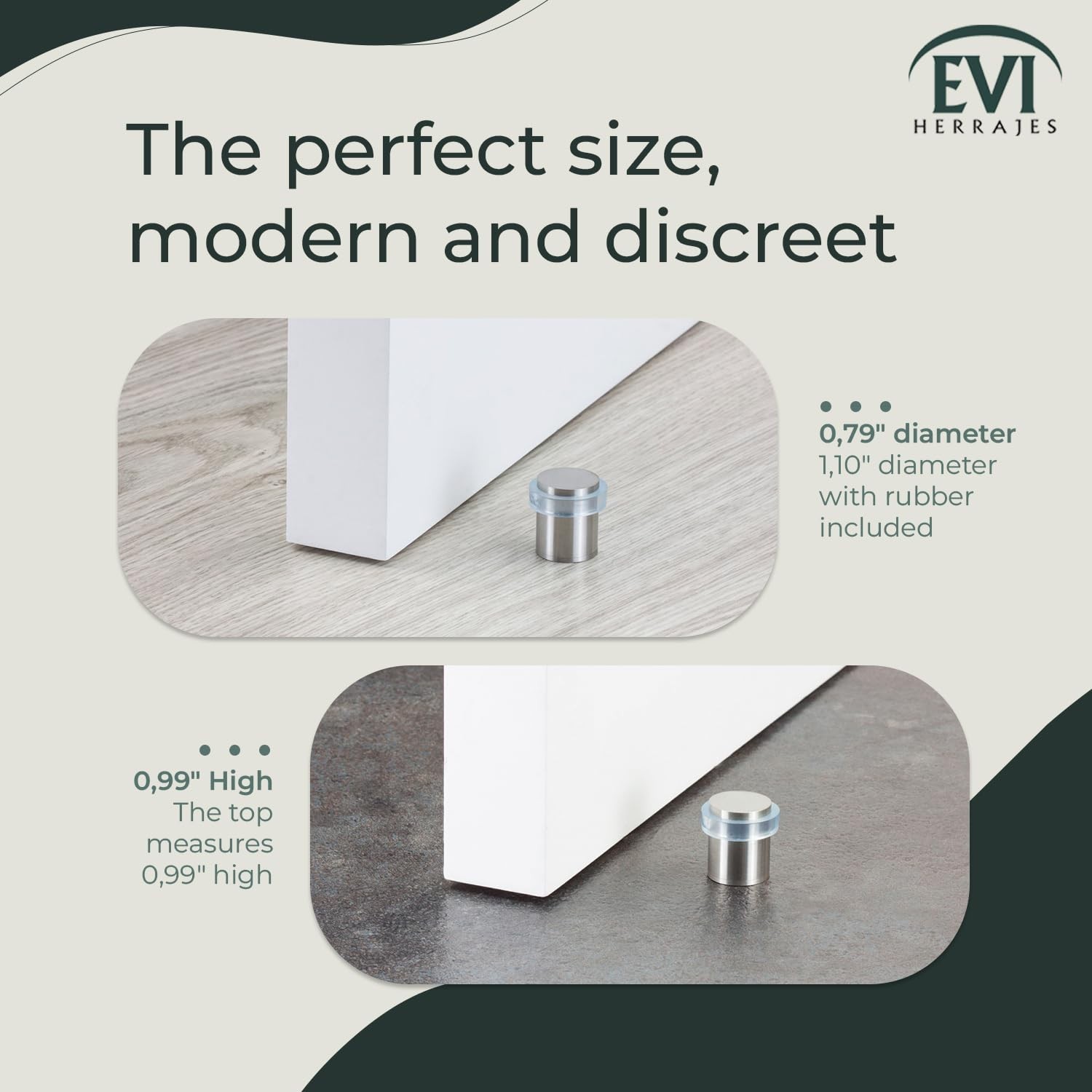 EVI | Pack 2 Doorstops | 20x25mm | Threaded Base | Transparent Rubber | Stain…