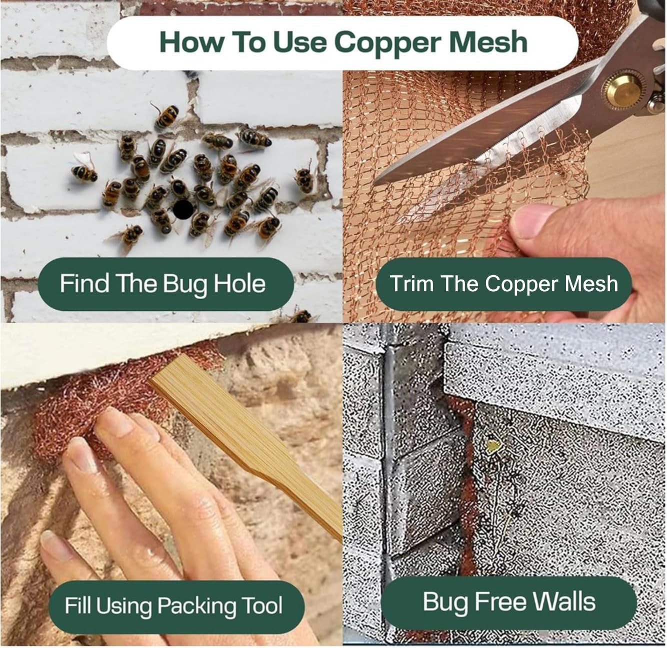 Copper Mesh Rodent Control, 5In X 32Ft Copper Wool for Hole Blocking