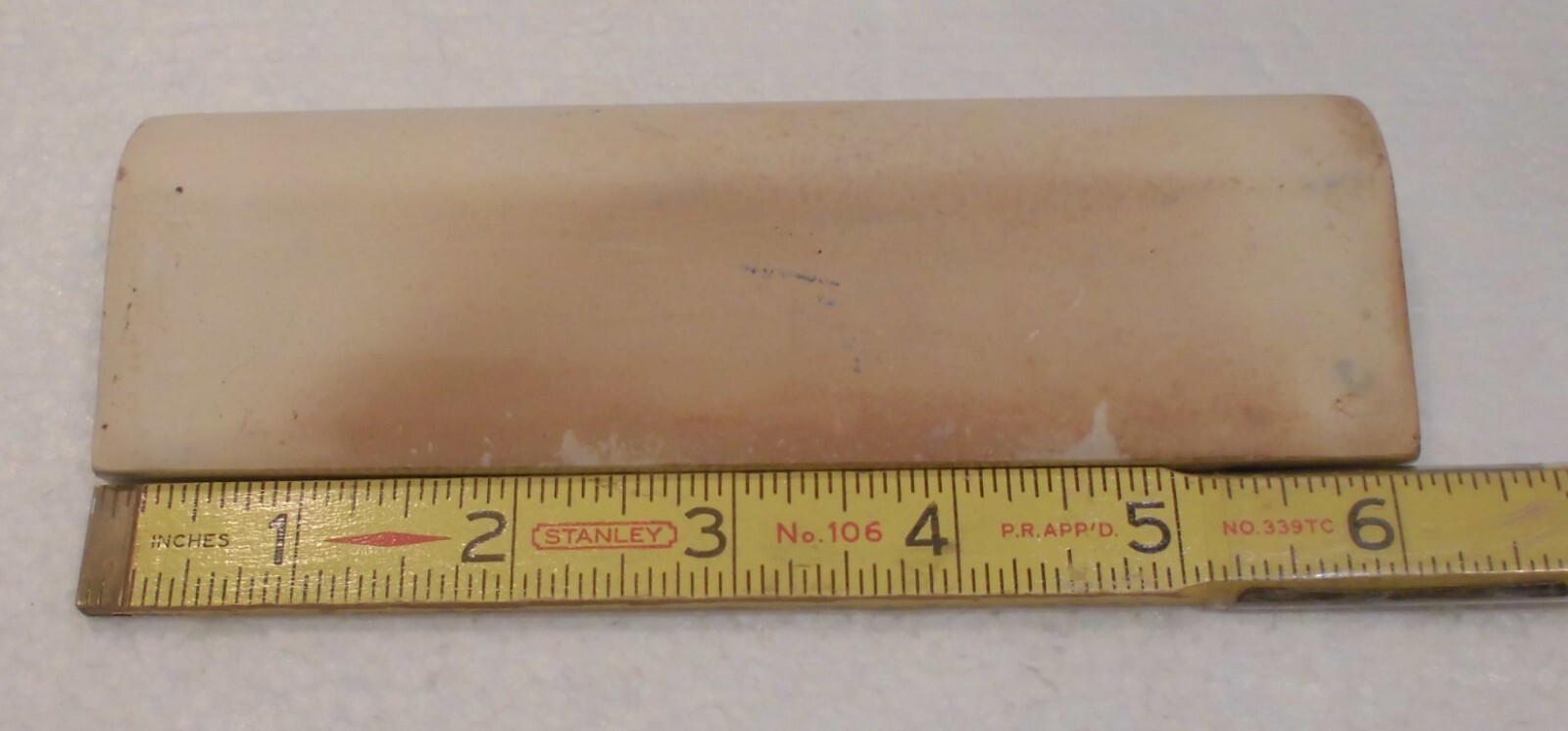 1 pc. Pearl Gray: 2” X 6-1/8” Glossy Ceramic Cove Base Tile, Flat Top, NOS