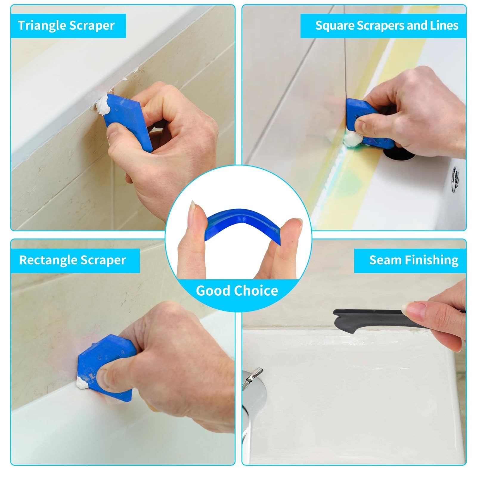 11Pcs Silicone Caulking Tools 3 in1 Grout Removal Tool(Stainless Steelhead)&G…