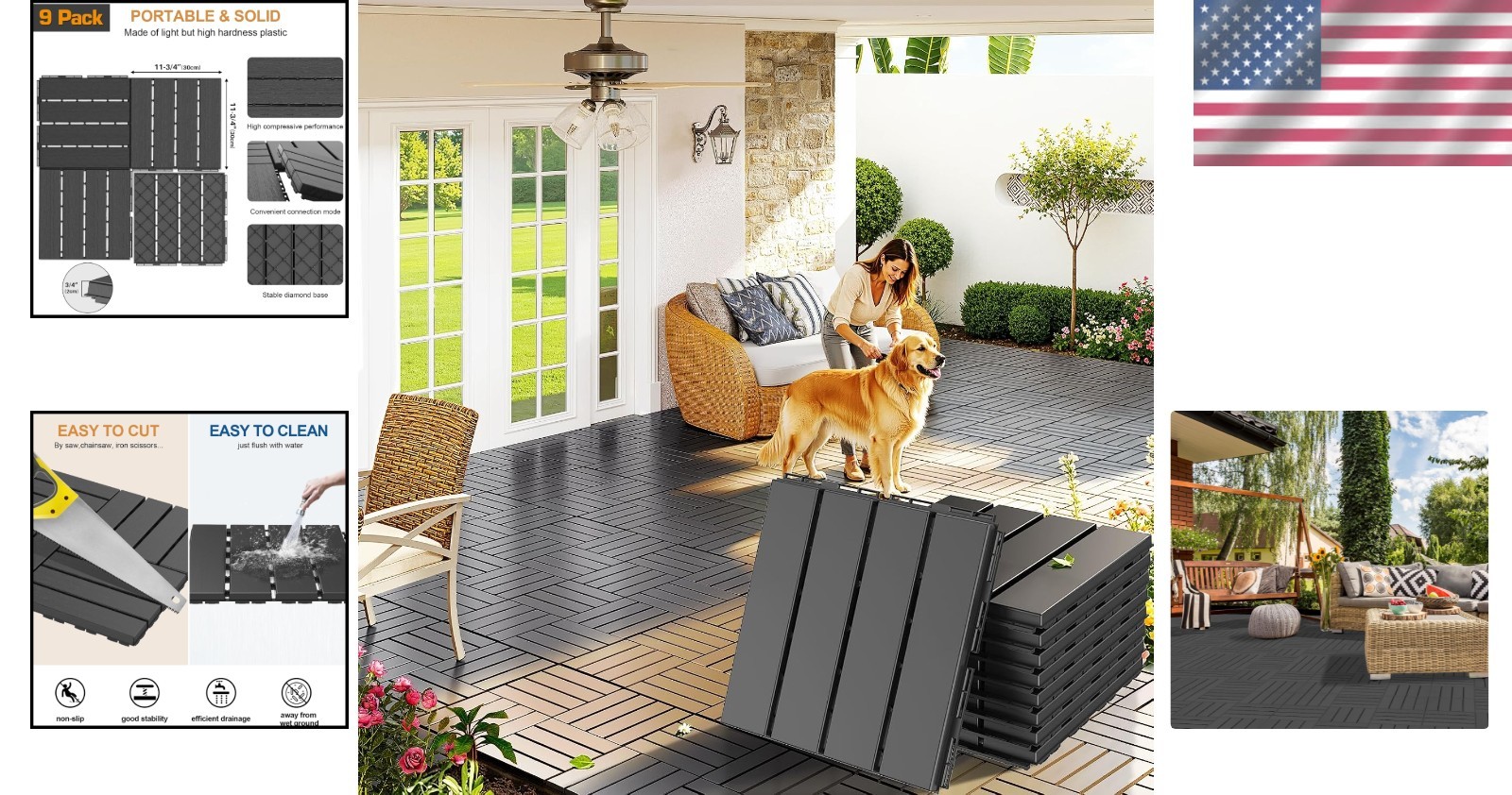 Easy Snap Interlocking Floor Tiles – 12″x12″, Waterproof for Poolside Use