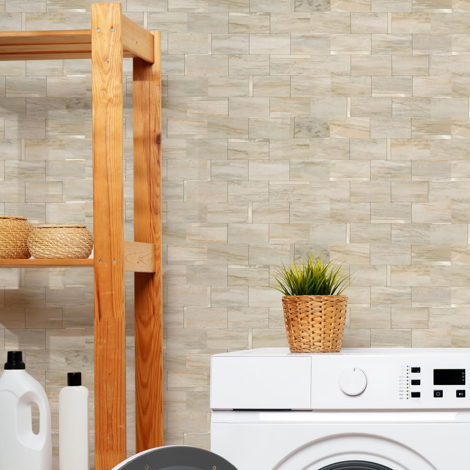10 Sheets Luxury Peel and Stick Backsplash for Kitchen Tiles, Beige Slate Mix…