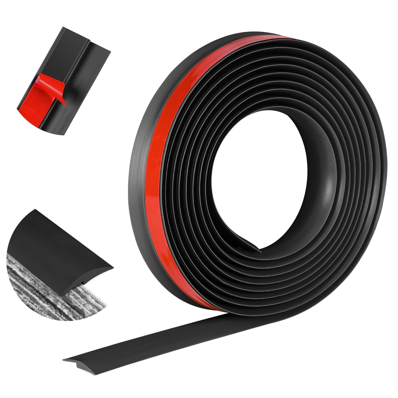 20Ft Floor Transition Strip Self Adhesive Carpet to Tile 20 Feet (5mm), Black