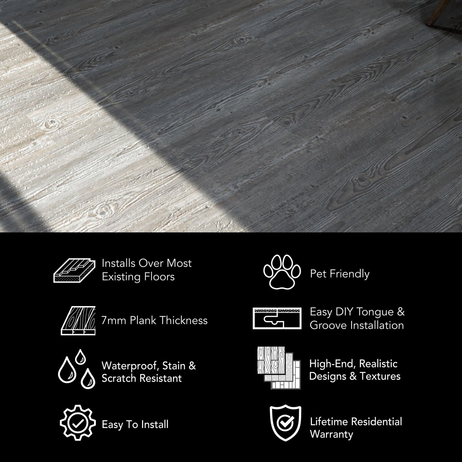 9″ x 48″ x 7mm, 12mil Luxury Vinyl Plank Flooring, Blueberry Pecan Pine Look,…